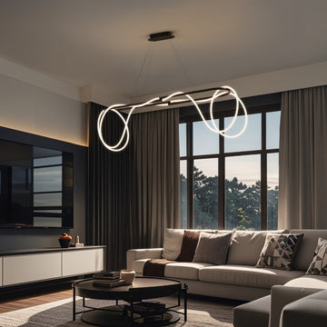 Lisette 59" Contemporary Minimalist 360 Adjustable Silicone Rope/Metal Dimmable Integrated LED Chandelier - JONATHAN Y